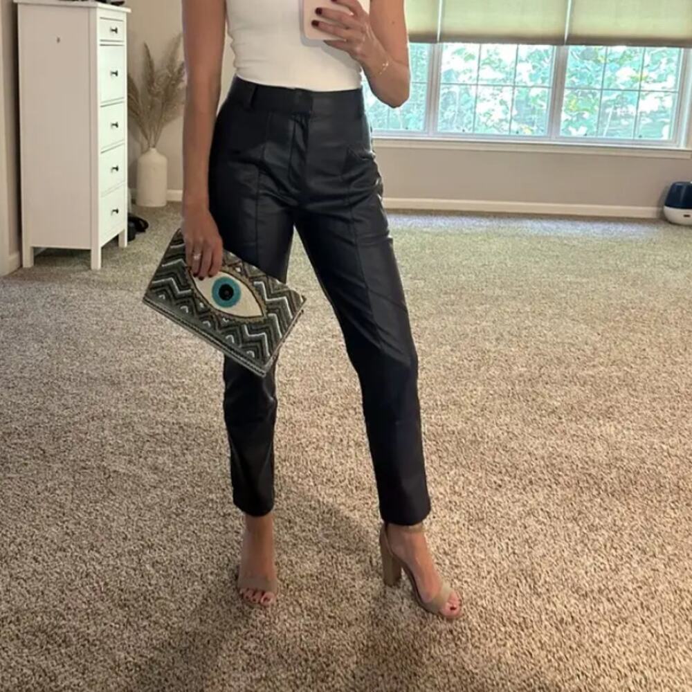 Ronny Kobo Blue Faux Leather Pants SIZE 4 Trouser Tapered Career Designer $305 - Picture 6 of 13
